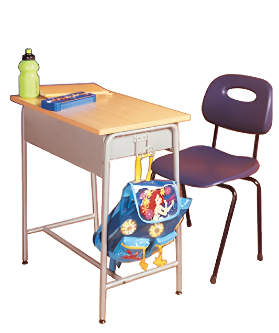 Single-Seater School Desk with Chair and Bag Hook