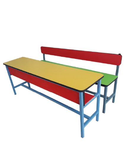 Multi-colored Three-Seater Desk & Bench