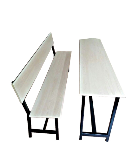 Wooden & Iron Four-Seater Bench & Desk