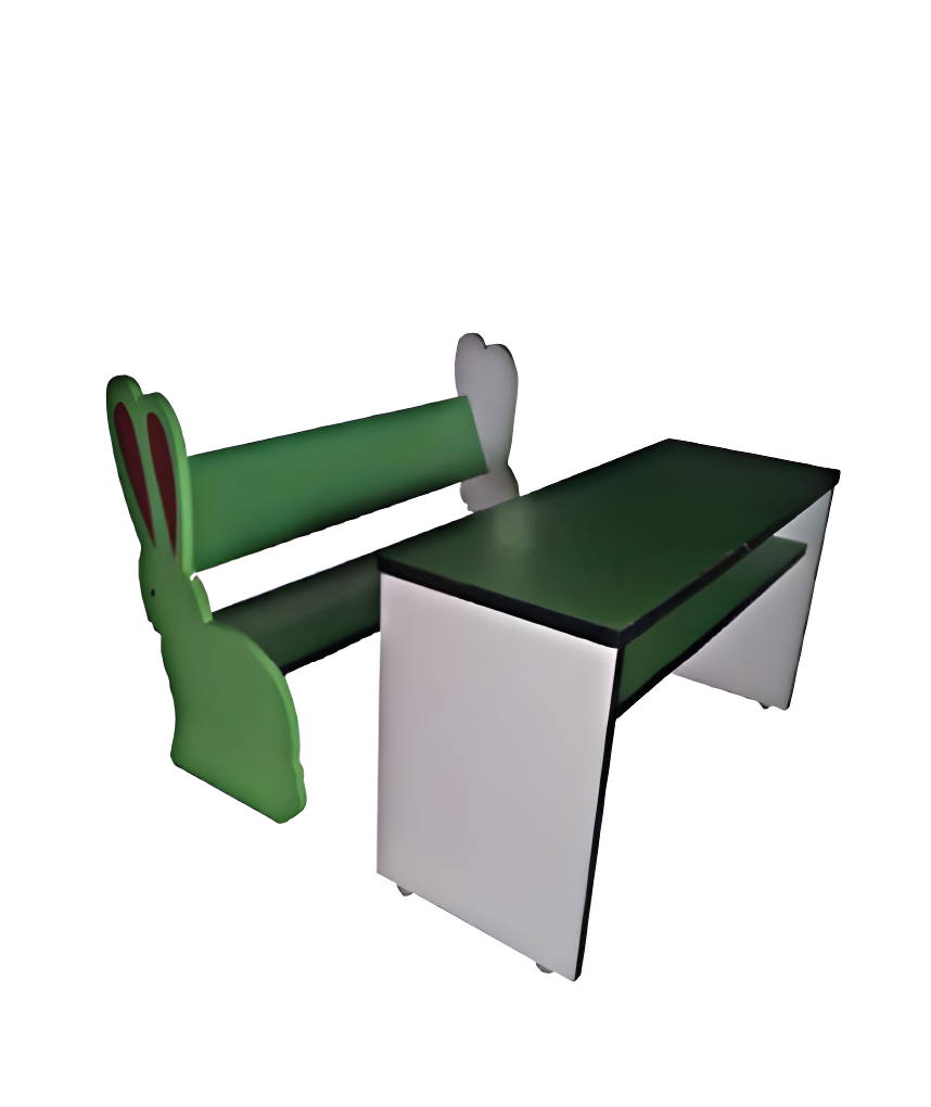 cartoon-themed two-seater desk and bench