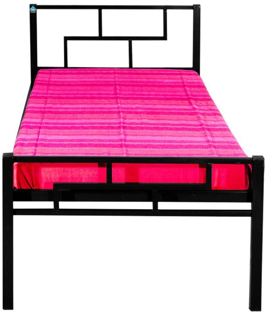 black steel single bed