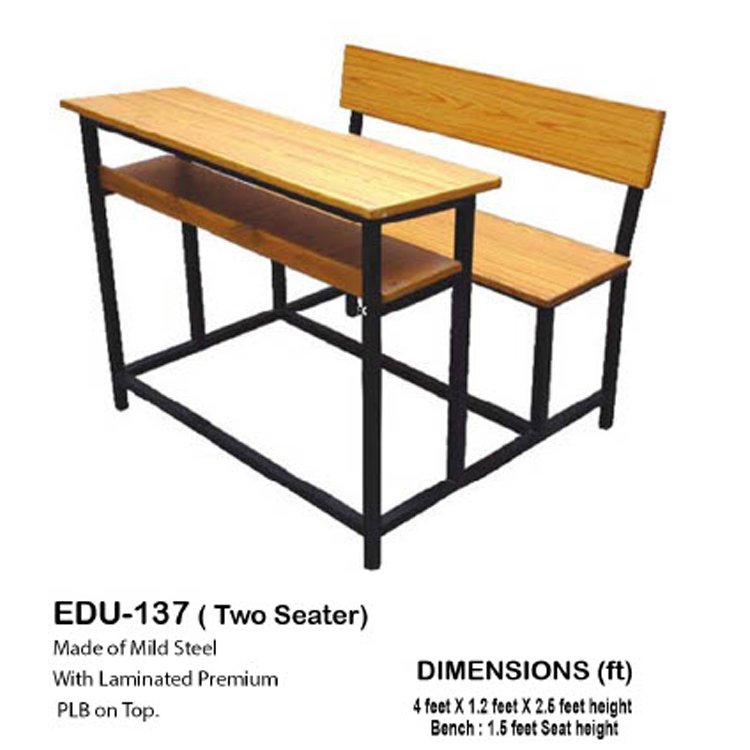 EDU-137-Industrial-grade two-student desk and bench set