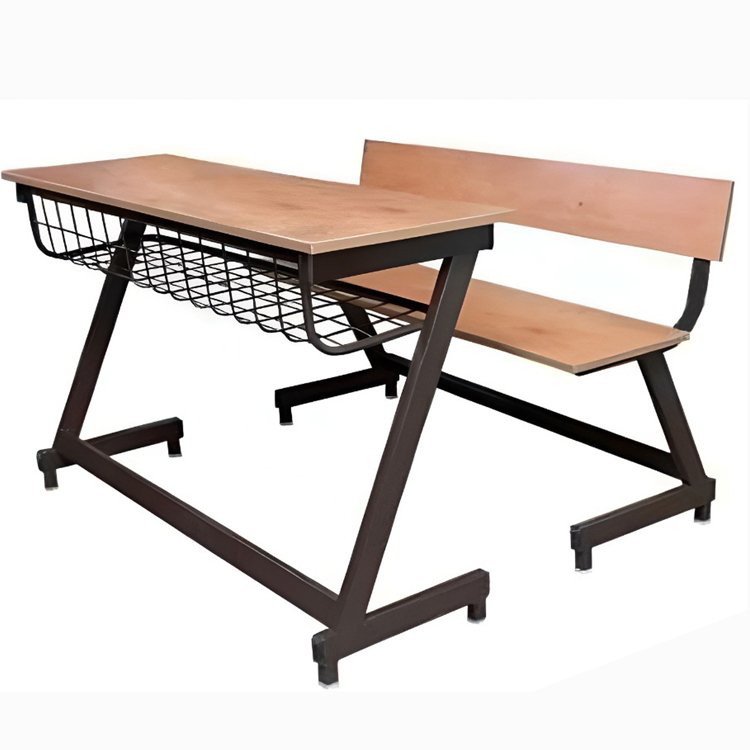 Dual-Seater School Desk with Wire Storage