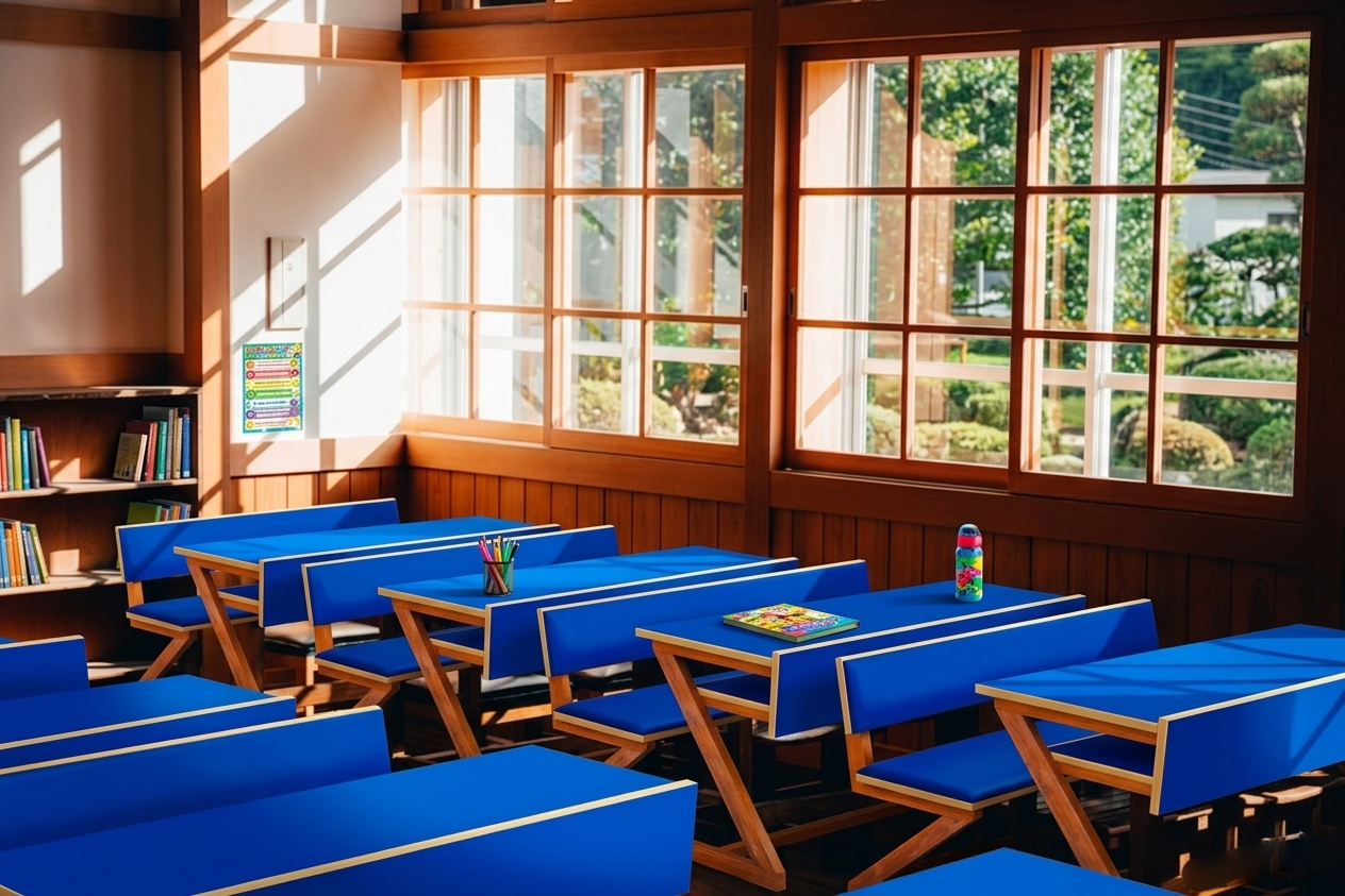 Edukraftz desk and bench set for modern school classrooms in Kerala.